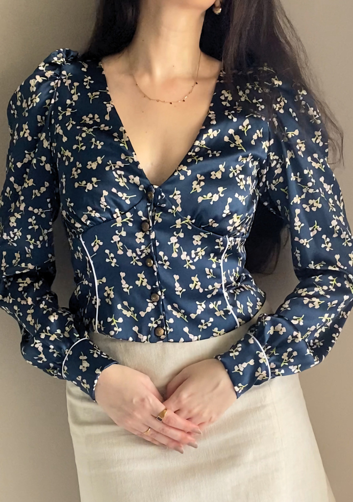 Eloise Silk Top | Midnight Blossom