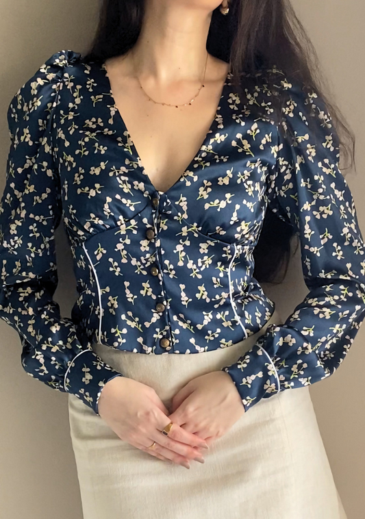 Eloise Silk Top | Midnight Blossom