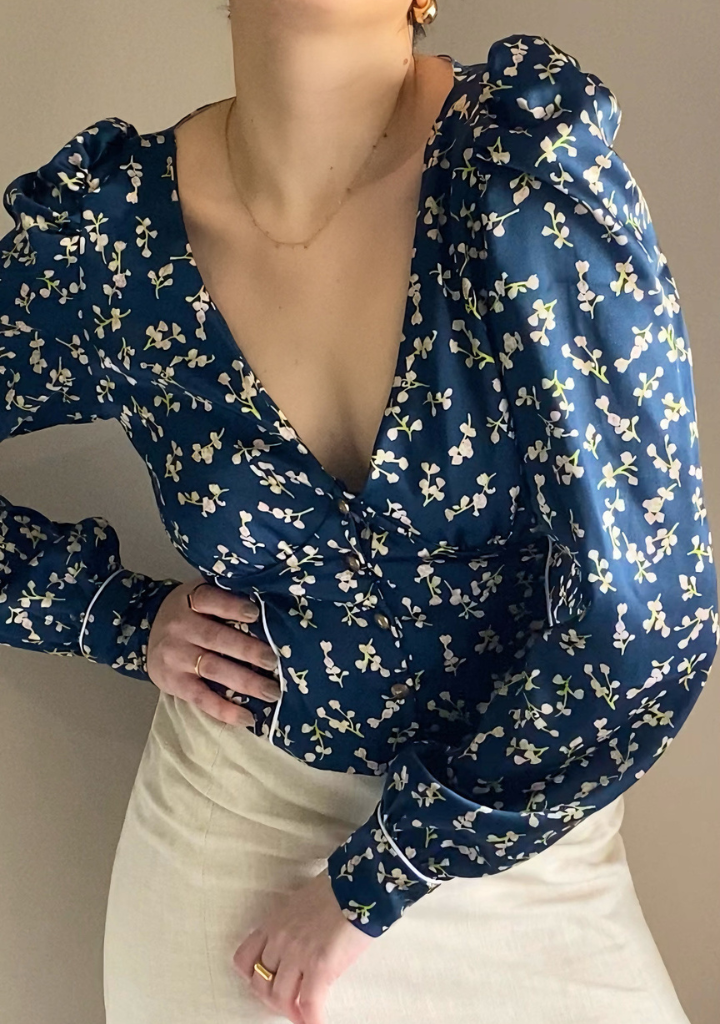 Eloise Silk Top | Midnight Blossom