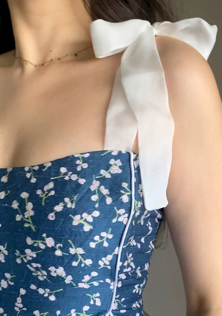 Estelle Corset Silk Top | Midnight Blossom