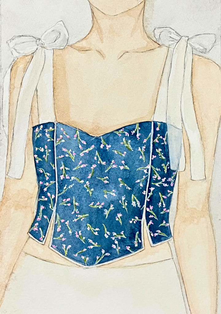 Estelle Corset Silk Top | Midnight Blossom