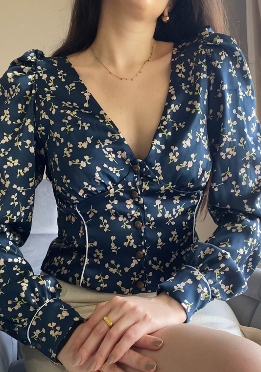 Eloise Silk Top | Midnight Blossom