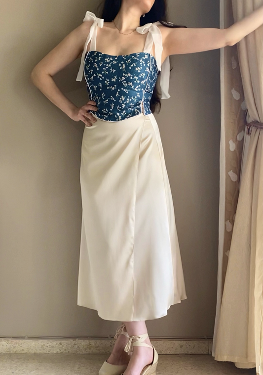 Estelle Corset Silk Top | Midnight Blossom