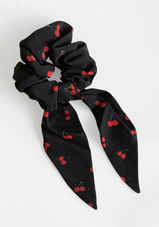 Silk Scrunchie with Ribbon | Cherry Bomb - Anomable